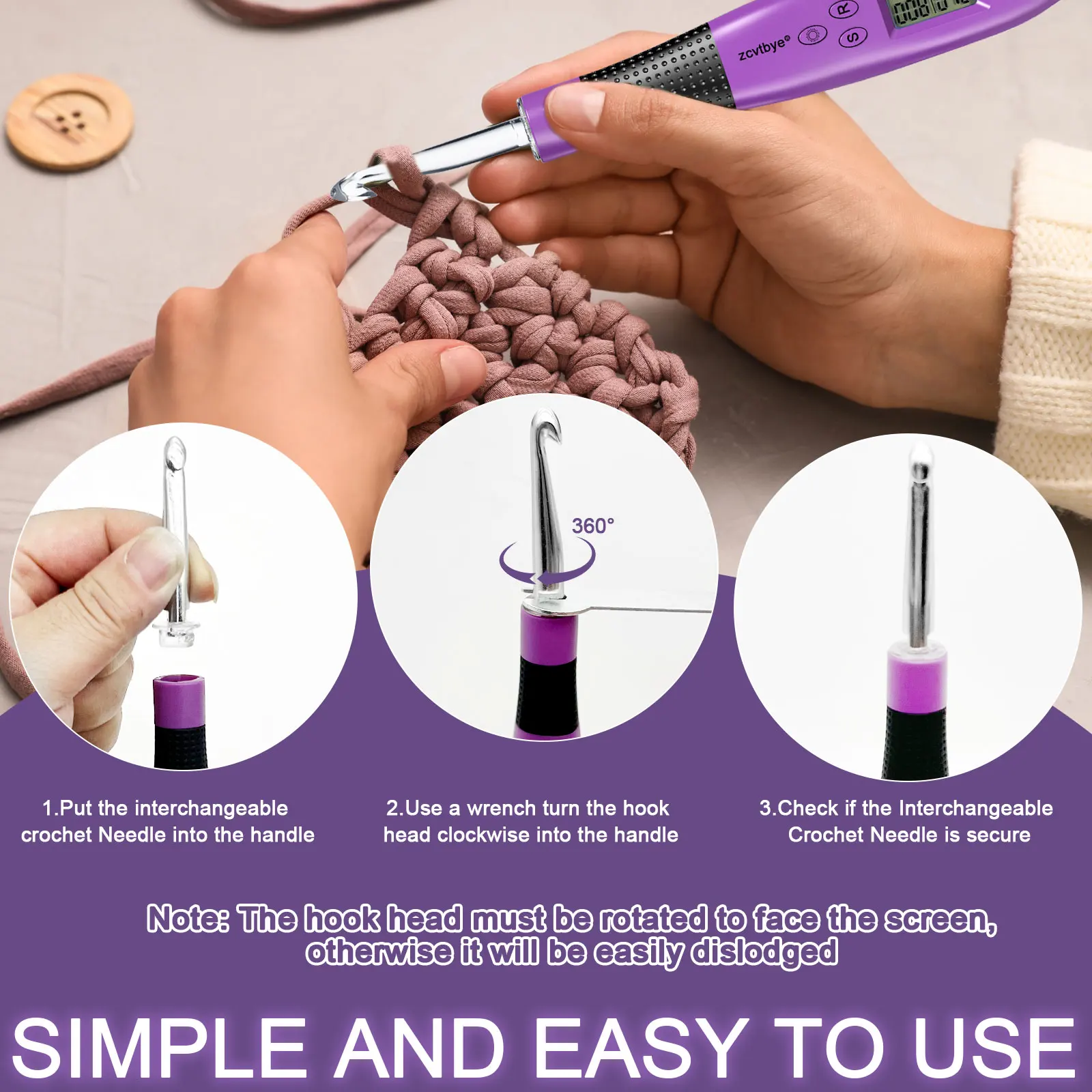 18pcs Crochet Hook Set with LED Light and Stitch&Row Counter Digital Ergonomic Handle Knitting Kit DIY Tool Knitting Needle Hook