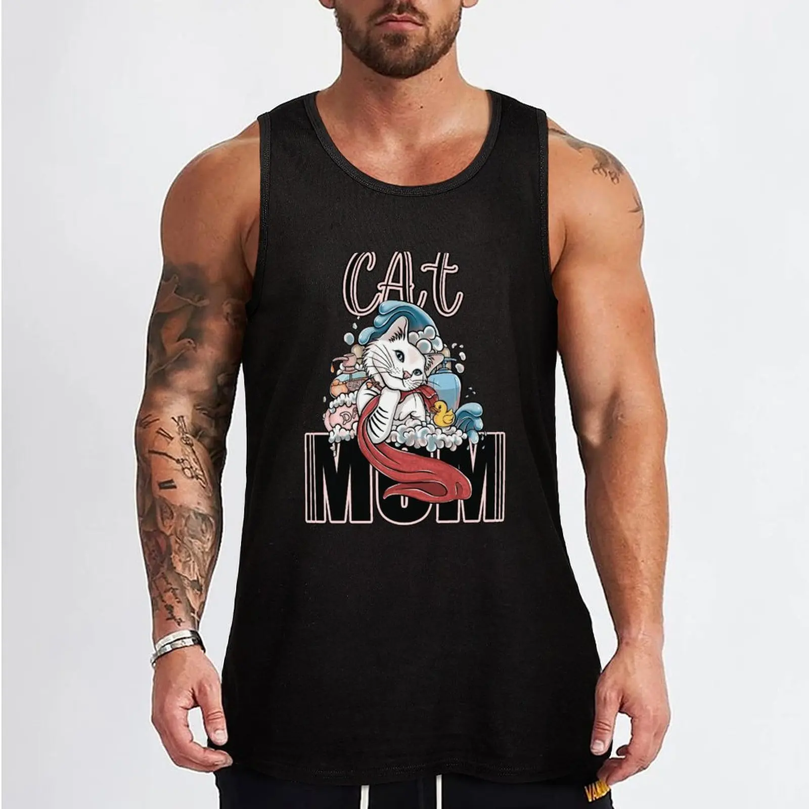 Cat mom, and yellow duckling Tank Top Man sleeveless shirt sleeveless tshirts for men