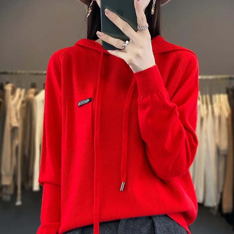 2023 New Autumn Winter Selection Cashmere Hoodie Women\'s Loose Hooded Knitted hoodie Sweater Women