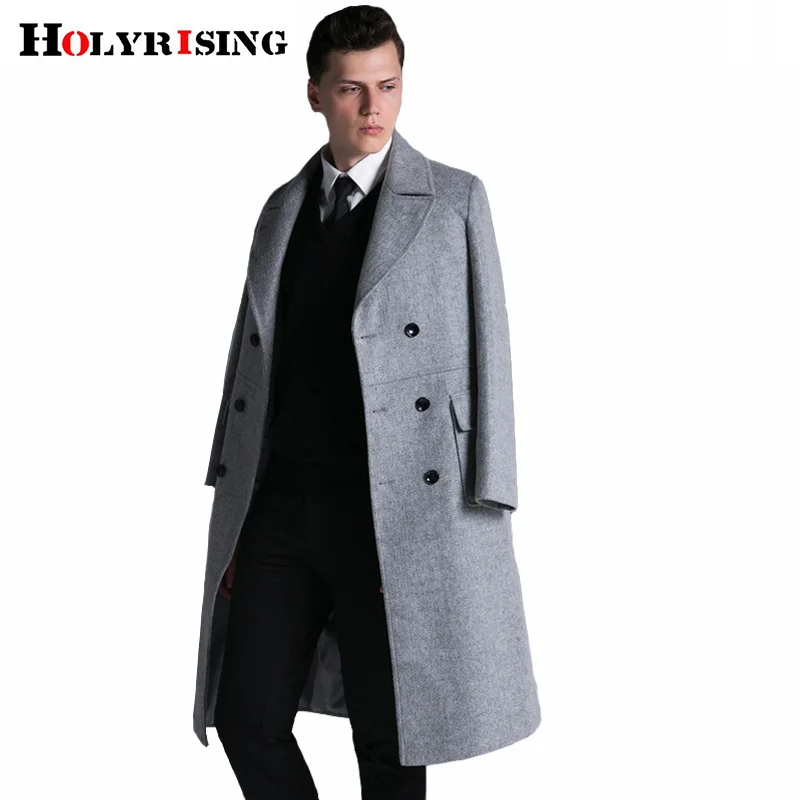 Holyrising Men Winter Jacket Wool British Style Longer Section Woolen Coats Jackets Outerwear Warm S-6XL #18067