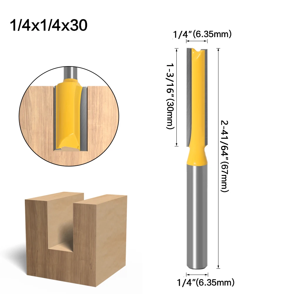 1/4 /6.35 mm Shank Straight Bit Tungsten Carbide Single Double Flute Router Bit Wood Milling Cutter for Woodwork 1 pcs