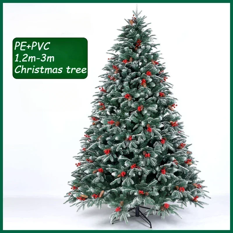 

Simulation Christmas Tree PE+PVC Mixed White Pine Cones Red Fruit Christmas Tree Snow Encryption Christmas Decoration 1.2M To 3M