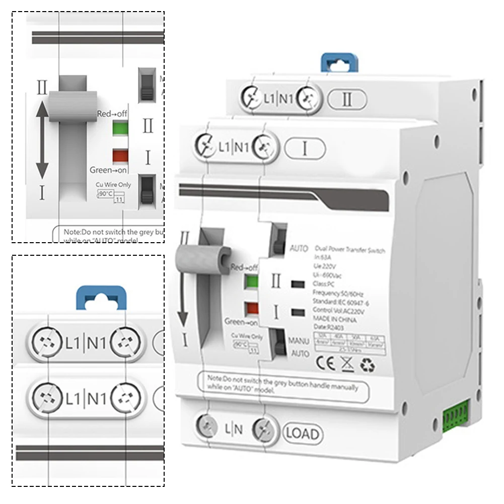 32-63A Transfer Switch Automatic Transfer Switch Manual Mode PC Grade Isolation Rated Working Current Automatic Mode