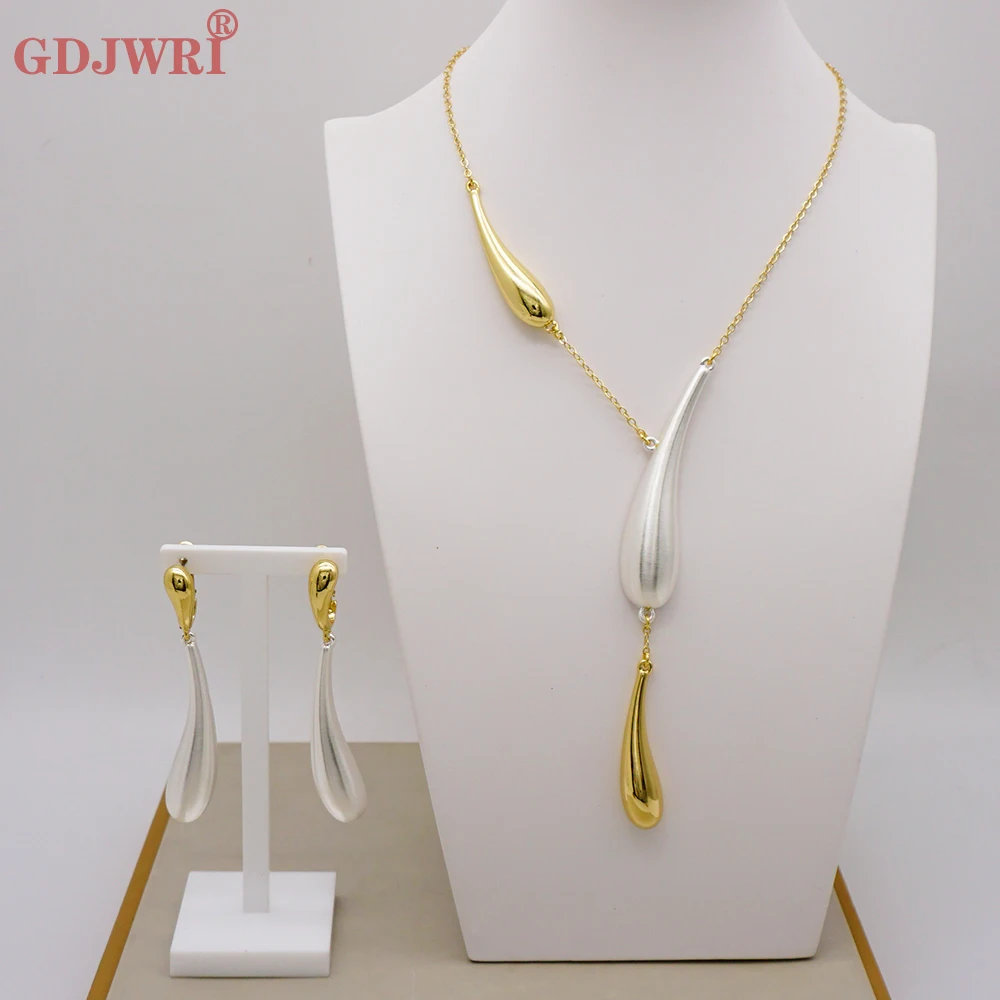 

2022 Fashion Dubai 24K Gold Plated Bridal Jewelry Sets Drop Shape Necklace Earrings Costume Wedding Party Gift Jewellery Set