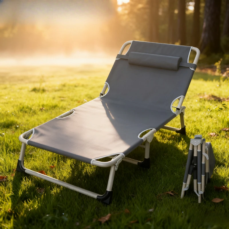 سرير خفيف الوزن قابل للطي، سرير تخييم محمول مع مسند ظهر متعدد المواضع، للتخييم في الهواء الطلق، والسفر ذاتي القيادة، والاستخدام المنزلي، مدمج