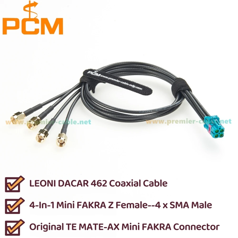 TE Mate-AX 1-2298721-9 4 in 1 Mini Fakra Z Female to 4 SMA Male Vehicle Coaxial Cable 50 Ohm DACAR 462 Automobile Test Harness