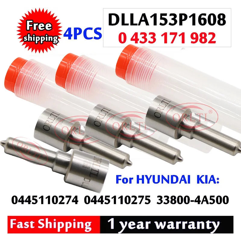 

4PCS DLLA153P1608 (0433171982) Common Rail Nozzle For HYUNDAI And KIA 33800-4A500 Injector 0445110275 0445110274 0986435180