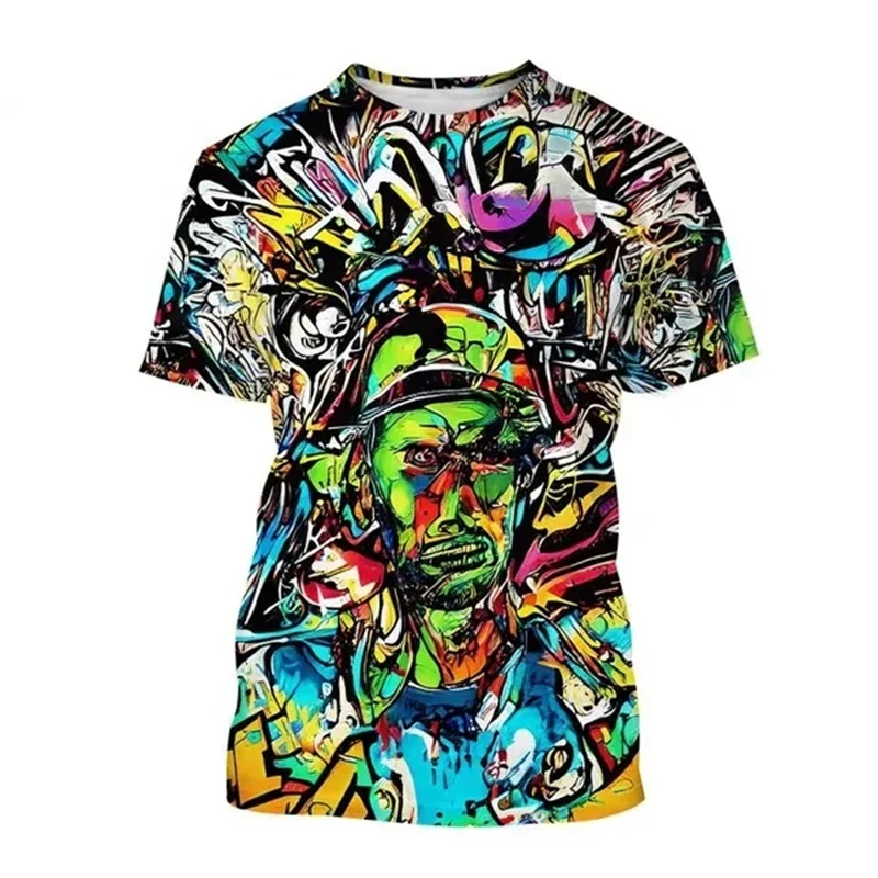 Summer Fashion Hip Hop Street Art graphic t shirts men Trend Casual Personality Graffiti Printed Round Neck Short Sleeve Tees