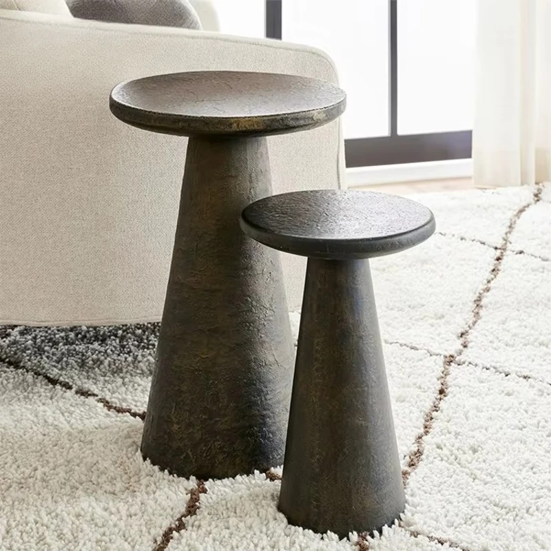 

Retro style villa living room black sofa small side table set, hotel restaurant fiberglass frame rounded corner table furniture