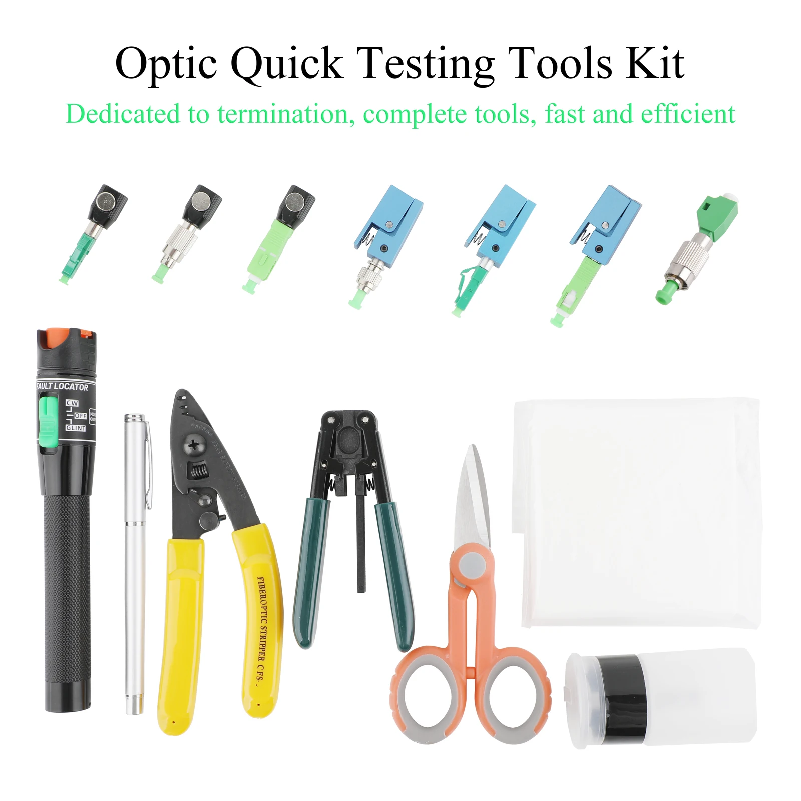 9-in-1 FTTH Fiber Optic Tool Kit with APC Fast Connector Stripper Cleaver Pen for SC/FC/LC APC Connector Installation