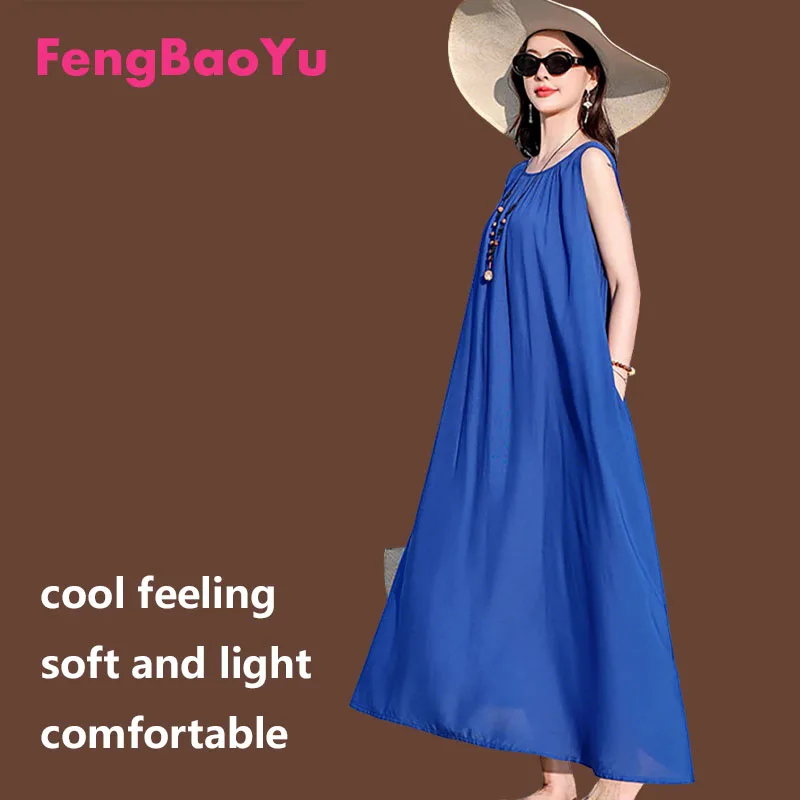 

Хлопково-шелковое женское платье Fengbaoyu, летнее, без рукавов, свободного кроя, больших размеров, повседневная домашняя одежда, удобная одежда для сна