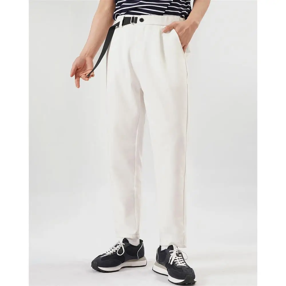 

Foufurieux White Stretch Casual Cropped Pants Men Summer Korean Fashion Business Straight Leg High Waist Suit Pants for Men