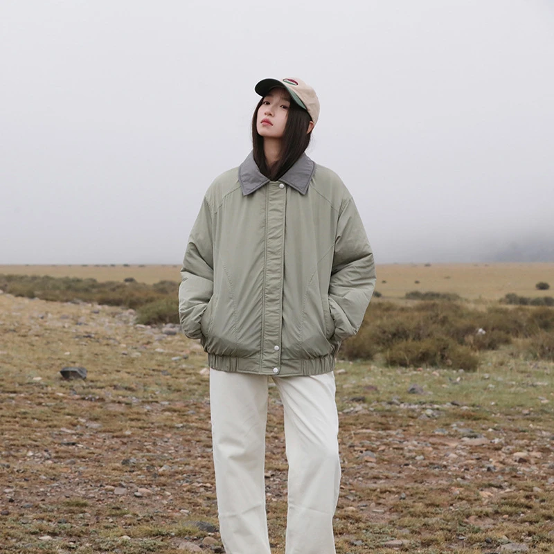 2025 New Lightweight Cotton Jacket Women Spring Autumn Coats Loose Versatile Lapel Long Sleeve Student Cotton Clothes Trendy