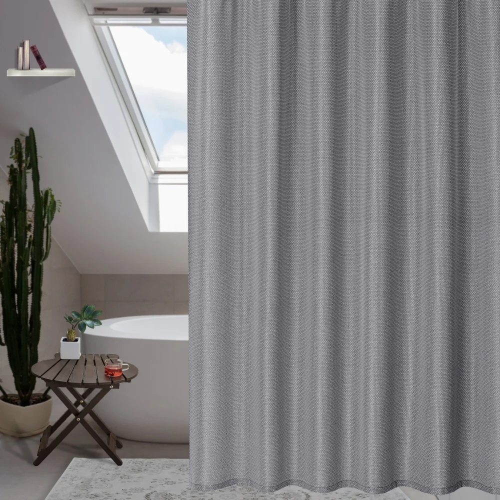 Shower Curtain 78 Inches Length, Flax Linen Fabric Bath Shower Curtain with Hooks Hotel Luxury Washable, Grey, 72x78 Inch