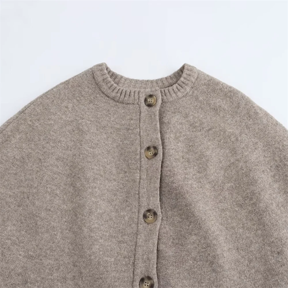 Autumn New Product Women's Fashion Casual Cape Design Round Neck Short Sleeve Single breasted Knitted Coat