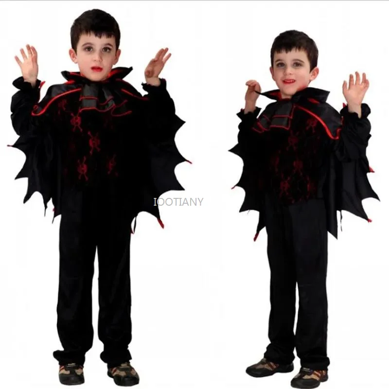 New Kids Fantasia Black Vampire Bats Suit Children's Vampire Carnival Cosplay Vampire Baron Costume Boy's Halloween Party Outfit