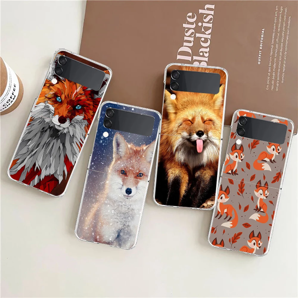 Niedliche Cartoon Tier Fuchs ZFlip5 ZFlip3 Handy hülle für Samsung Z Flip 3 5g transparente Harts chale Z Flip 4 Galaxie Abdeckung Falten