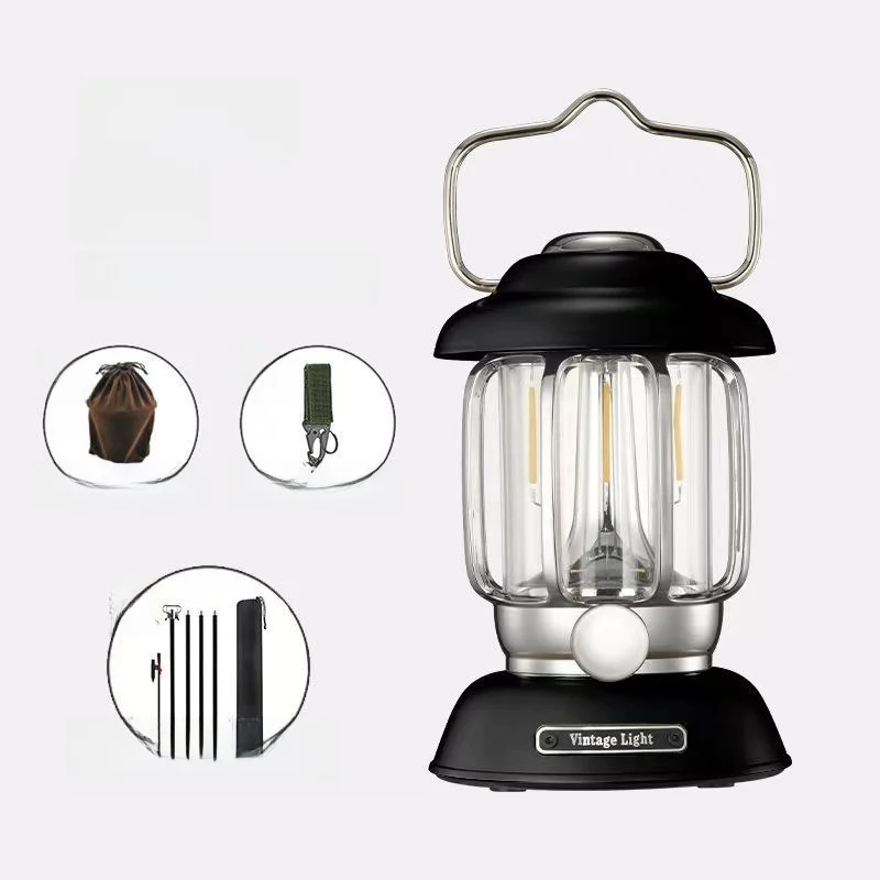 

VSV Camping Lantern Retro Camp Light Tent Illumination Long Endurance Portable Handheld Rechargeable Lighting