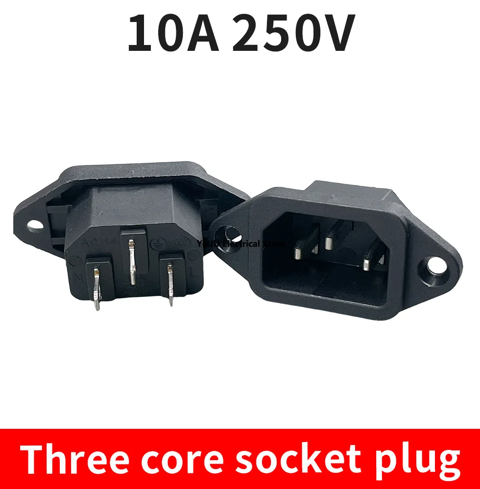 1PCS IEC320 10A 250V Black Male female docking Plug Connector Rewireable C13 C14 Plug Rewirable Power Konektor 3 Pin AC Socket