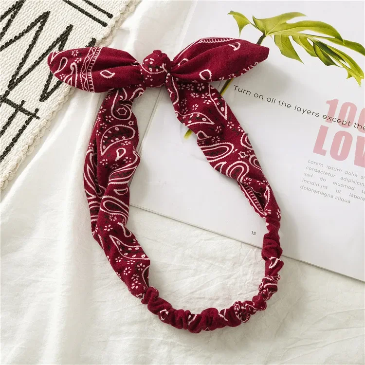 Diadema con estampado de Orejas de conejo para mujer, banda elástica anudada para el cabello, banda ancha para el cabello para niña, accesorios para
