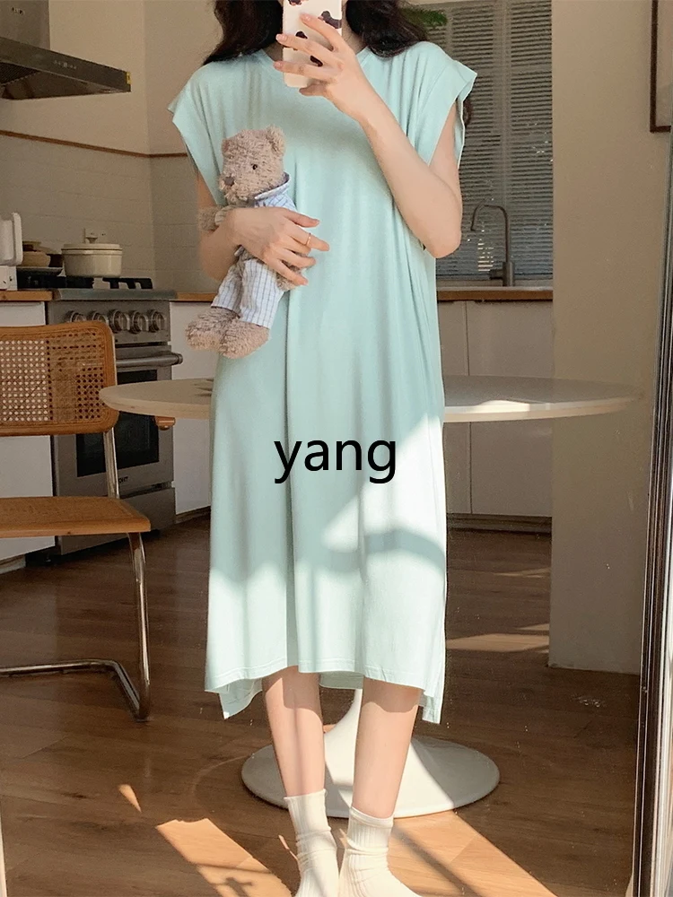 LMM nightgown with chest pad women's summer cool Modal sleeveless loungewear pajamas can be worn outside