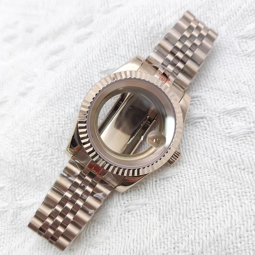 새로운 패션 39mm NH35 케이스 + 스트랩 고품질 스테인리스 스틸 시계 액세서리 NH35 NH36 무브먼트 28.5mm 다이얼 데이트저스트