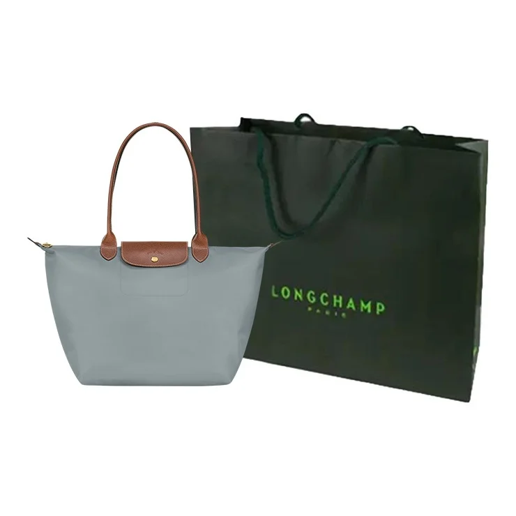 LONGCHAMP Le Pliage Zip Closure Recycled Canvas Tote Bag, Shopping Bag, Handbag, Shoulder Bag Large Women's Gray Blue 1899089P80