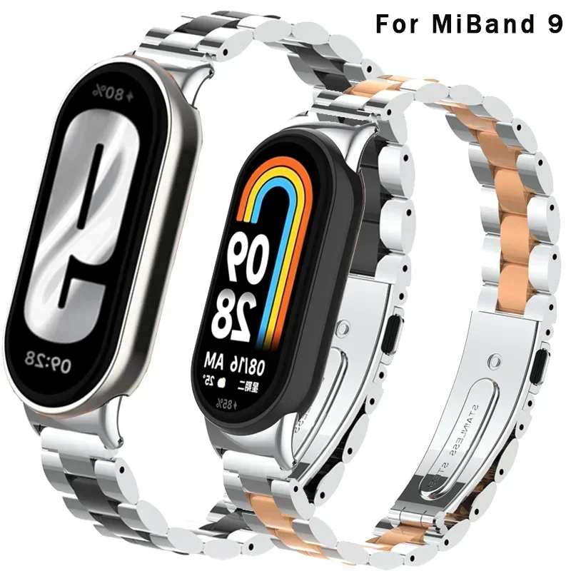 Correa de acero inoxidable para Xiaomi Mi Band 8, pulsera de Metal, NFC, accesorios de repuesto