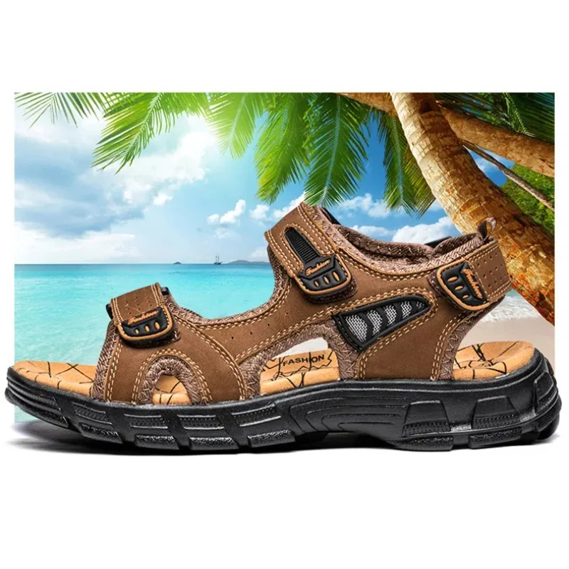 

Men Outdoor Casual Lightweight Sandal Fashion Sneakers Size 38-46 Brand Classic Mens Summer Genuine Leather Sandals