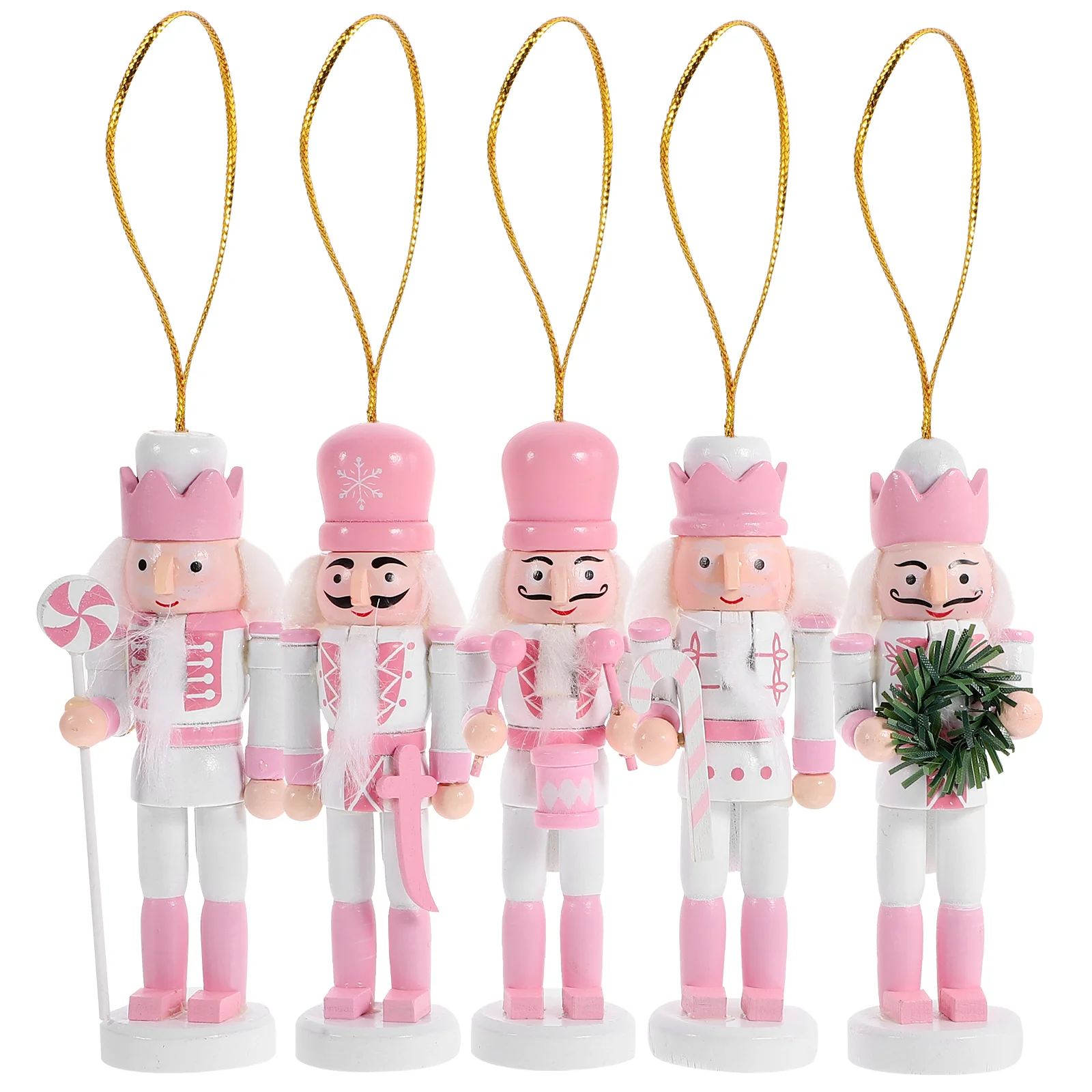 

5 Pcs Christmas Tree Xmas Ornaments Prawn Wood Story Telling Toy Nutcracker Craft