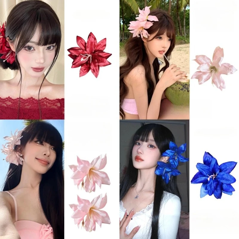 Retro Lily Flower Hairpin Valentine Headwear Girl Aesthetic Side Clip Hair Accessories Artificial Floral Hair Clip Festival Gift