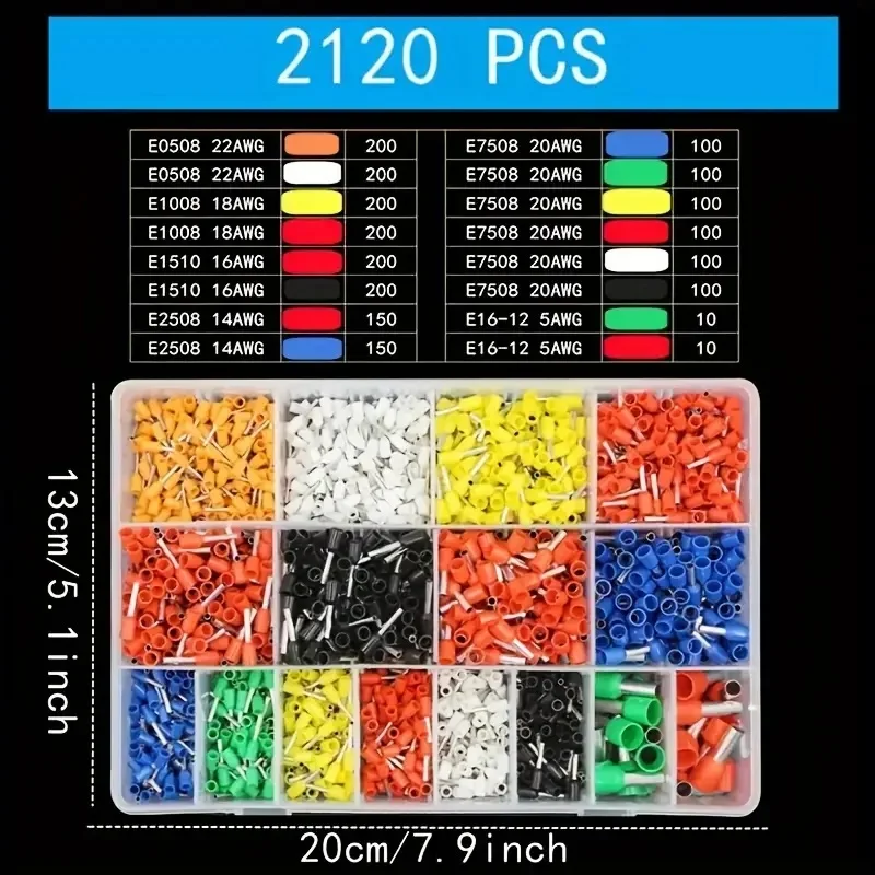 Metallic HSC8 6-4A/6-6A Crimp Pliers Ferrule Terminal Crimp Tool with 200-2120PCS Wire Connectors Ratchet Wire Crimping Tool Kit