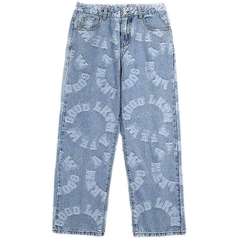 

Y2K Casual Letter pattern couple Jeans Gothic Neutral New Wide Leg Straight Loose Hip-hop Youth Streetwear Denim Trousers