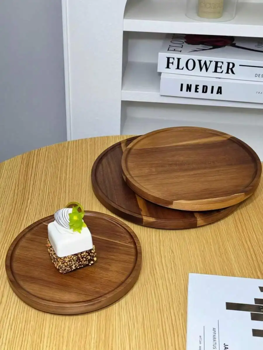 1pc 360° Rotating Wooden Tray, For Storing, Serving Food, Snacks, Beverages, Sushi, Steak, Pizza, Desserts, Cakes, Breads, Break