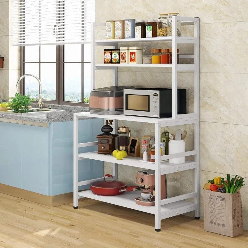 5-Tier Kitchen Bakers Rack with Hutch, Industrial Microwave Oven Stand, Free Standing Kitchen Utility Cart Storage Shelf Organiz