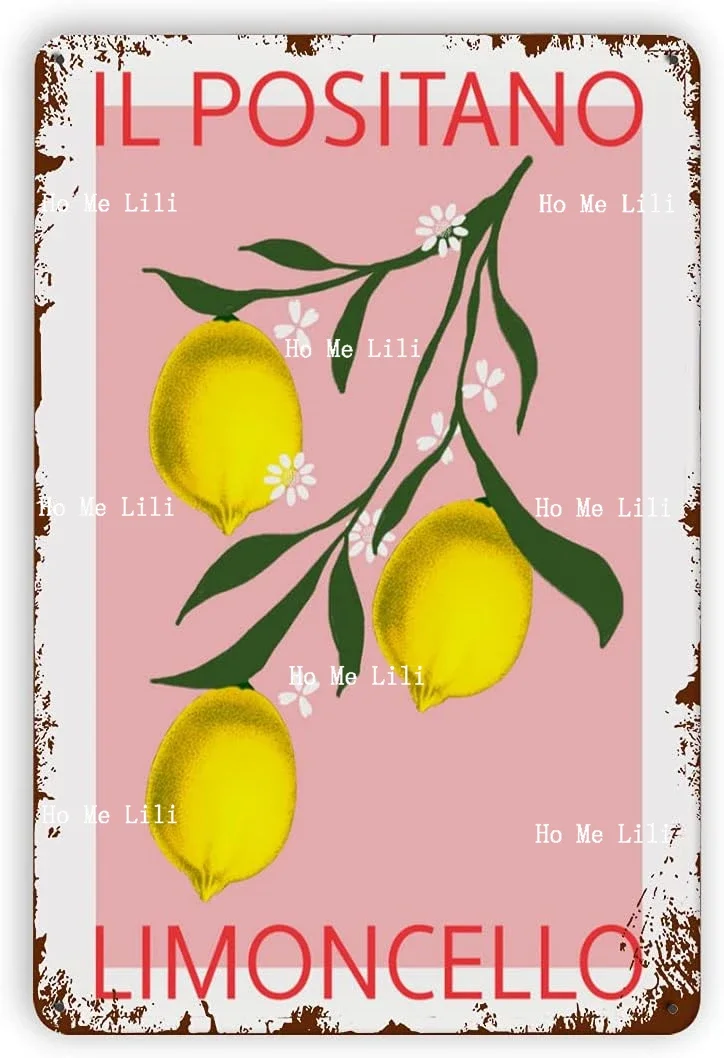 Lemon Wall Art Positano Poster Italian Lemons Art Bar Wall Decor Metal Signs For Garage Man Cave