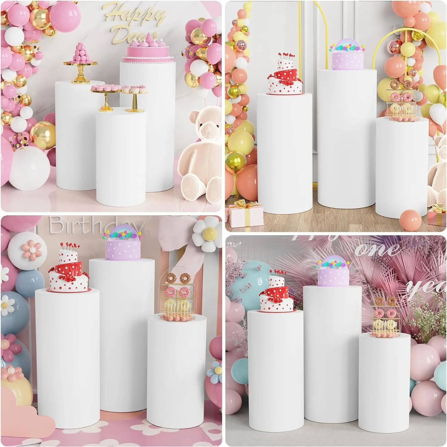 5PCS&3PCS Spandex Cylinder Pedestal Covers,White Pink Beige Color,Wedding props,Elastic Spandex Fabric Dessert Stands Cover