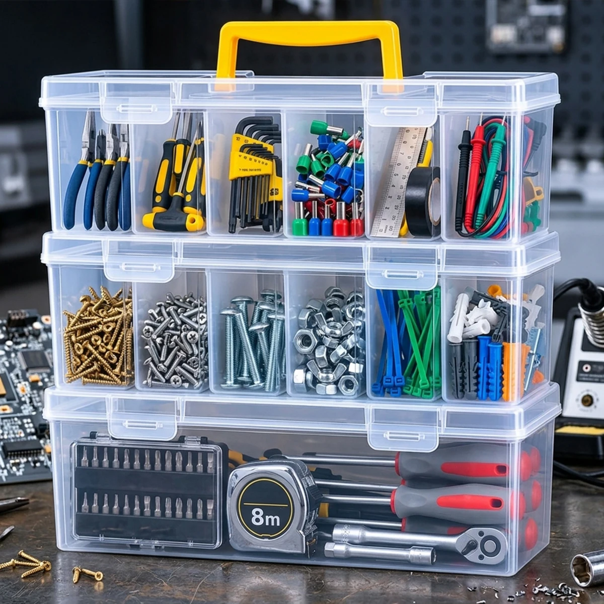 7PCS Hardware Storage Box Set Removable Inner Bins Portable Compartment Organizer PP Tool Case for Screws Nuts Bolts Small Craft