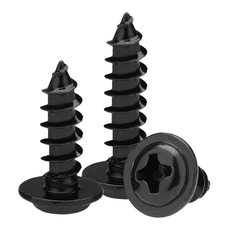 50/ 100/ 200pcs/lot M1.4 M1.7 M2 M2.5 M3  M3.5 M4 PWA  Black Phillips PWA Cross Round Head Self tapping Screws With Washer