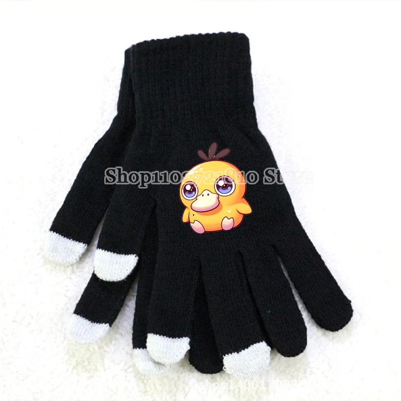 Pokemon Gloves Autumn Winter Warm Mobile Can Touch Screen Glove Men Women Wool Pikachu Psyduck Cartoon Anime Cute Gloved Gift