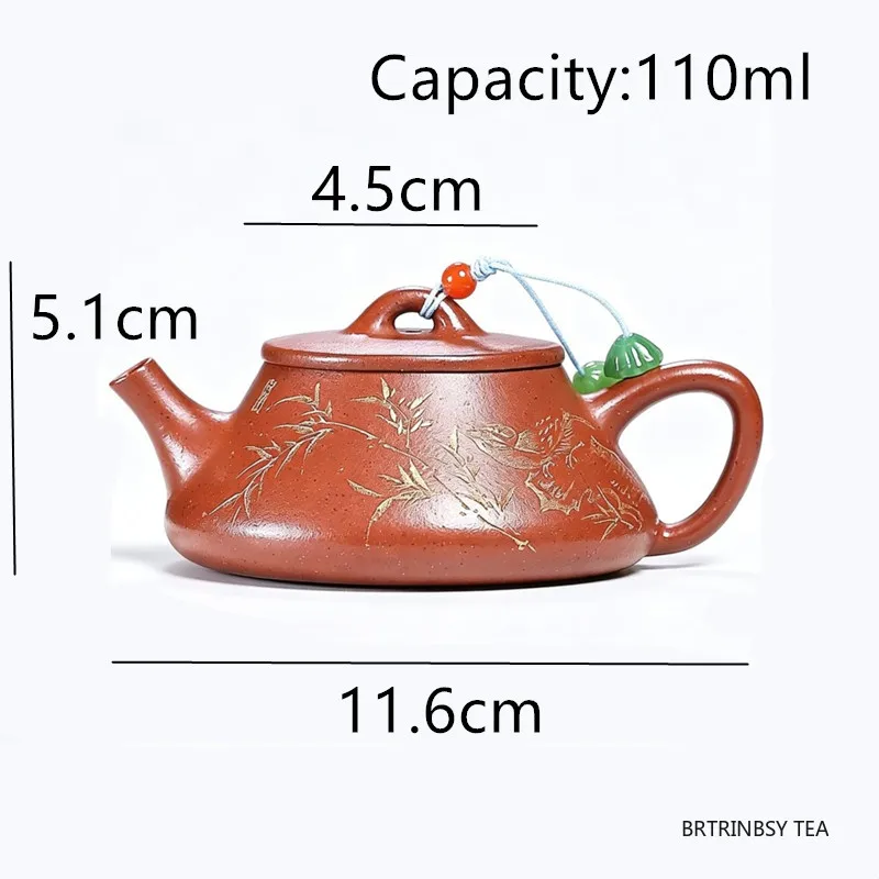 Yixing Purple Clay Teapots Household Handmade Tea Pot Bamboo Leaf Bird Pattern Kettle Chinese Raw Ore Zisha Tea Set 110ml