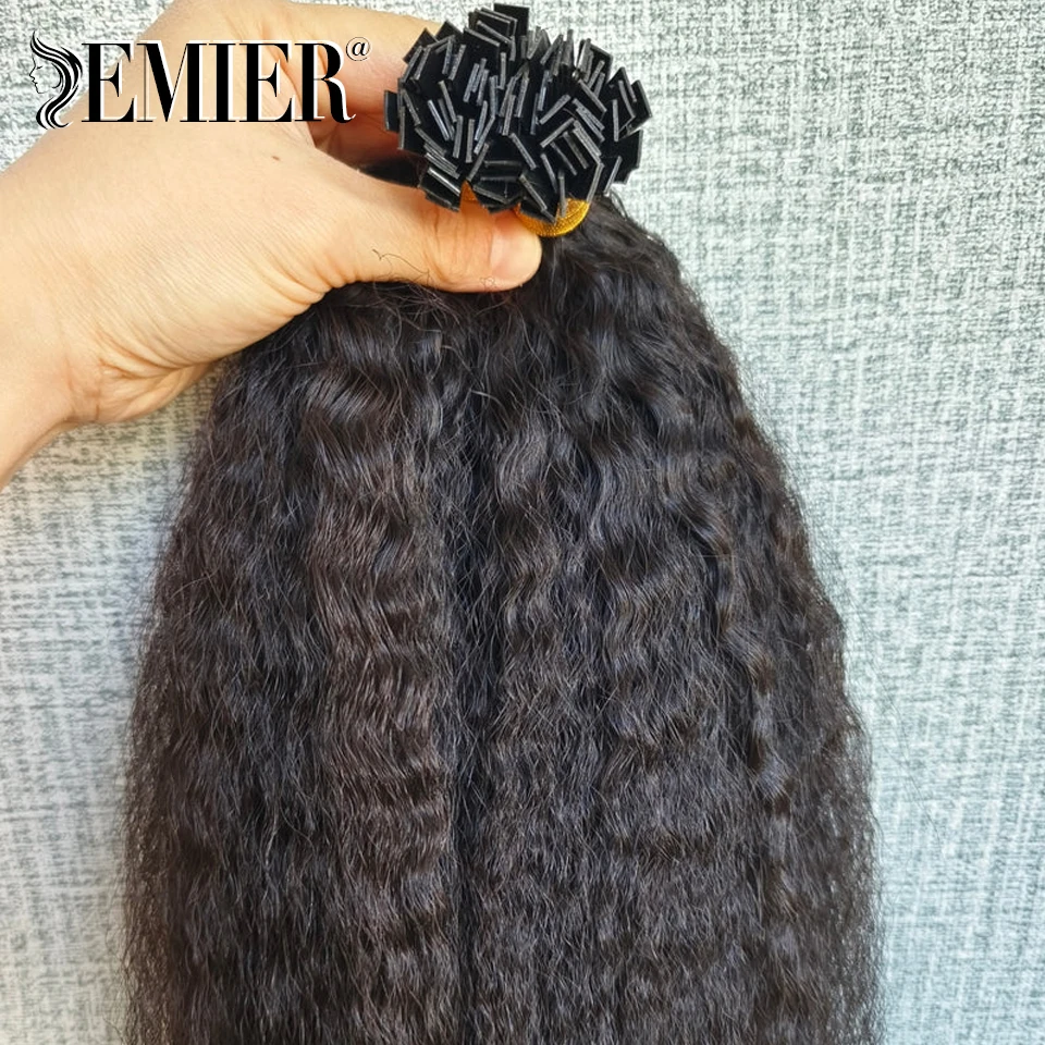 Kinky Straight Flat Tip Human Hair Extension Brazilian Human Hair Coarse Yaki Pre Bonded Keratin Fusion Flat Tip 40 50g/pc 50pcs