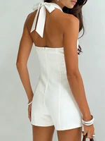 Women's Halter Neck Romper White V Neck Sleeveless Elegant Spring Summer Party Casual Vacation One Piece Playsuit - Image 2