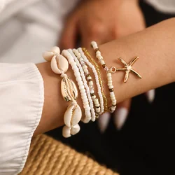 Bohemian Rice Beads Starfish Pendant Bracelet Set Fashion Summer Beach Sea Shell Multilayer Bracelets Jewelry Accessories