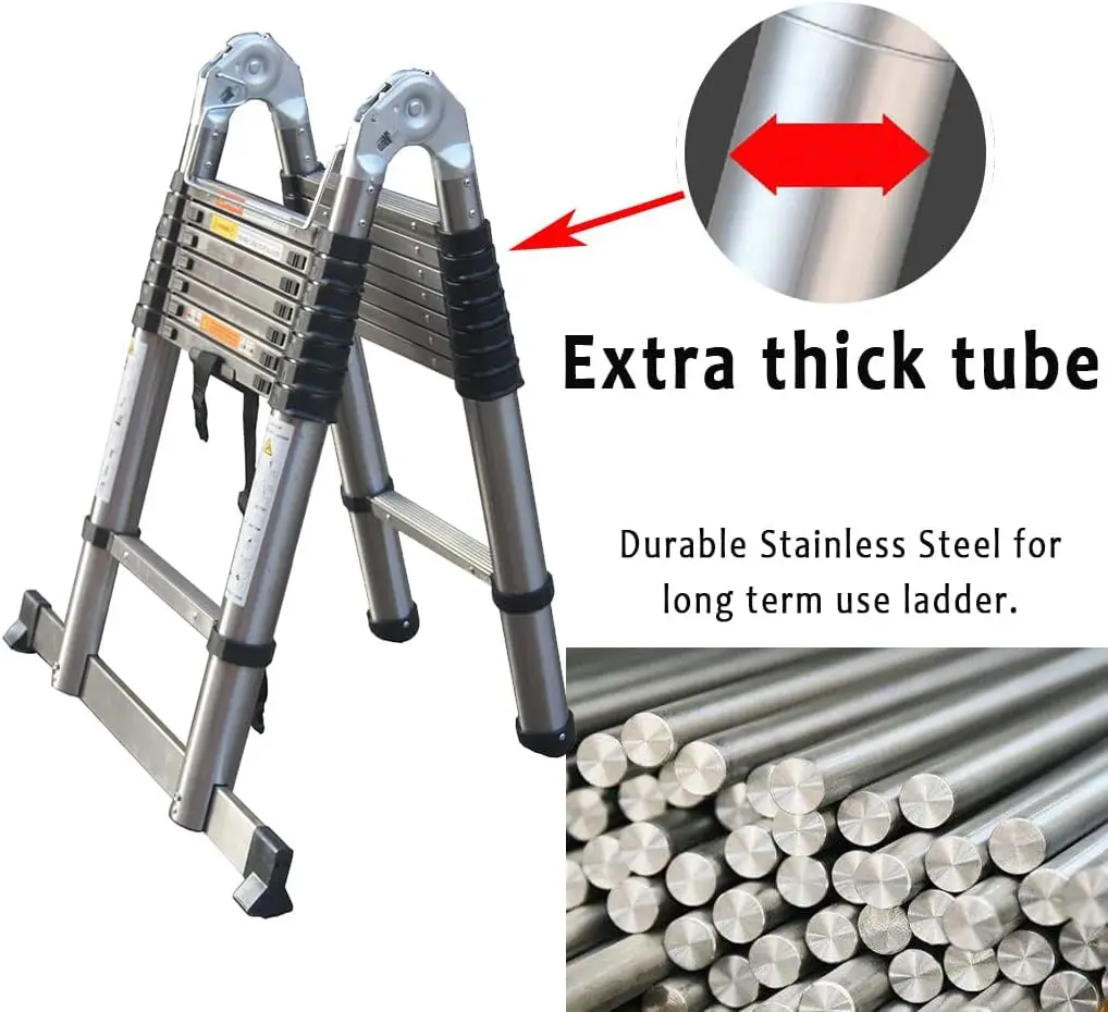 Scala telescopica diritta da 5 m Scala pieghevole robusta in acciaio inossidabile con telaio ad A Scala di estensione 2 in 1 da 16,5 piedi per uso