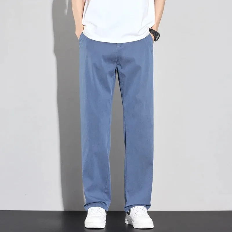 Lyocell Fabric Casual Pants Men's Summer Ultra-thin Cool Loose Straight Trousers Soft Drape Breathable Fashion Korean Clothes