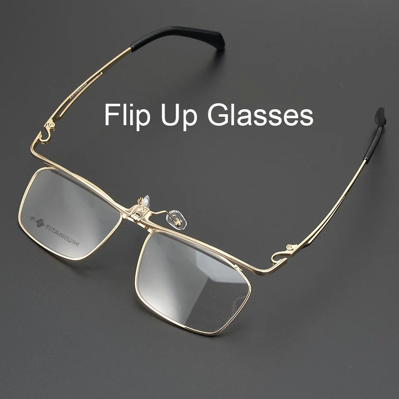 Titanium Men Full Frame Square Flip Up Reading Glasses Business Hyperopia Photochromic Sun Glasses Top Quality Designer 0 125