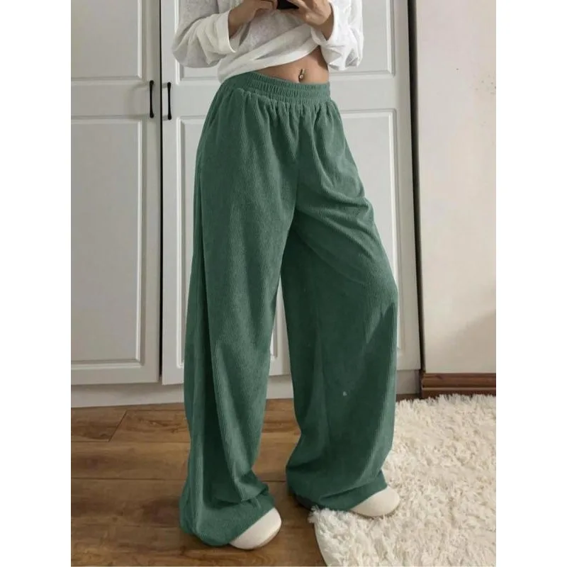 حجم كبير سراويل الموضة النسائية الجديدة ملابس الشارع الأساسية مستقيم عادية بنطال ملاصق للجسم سيدة مثير الصلبة بسيطة محبوك بنطلون