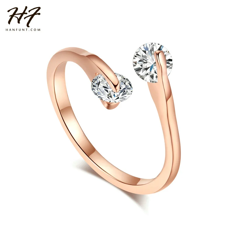 Wedding Ring For Women Rose Gold Plated Fashion Design Twin Zircon Cubic Zircon Crystal Female Engagement Women\'s Ring R007