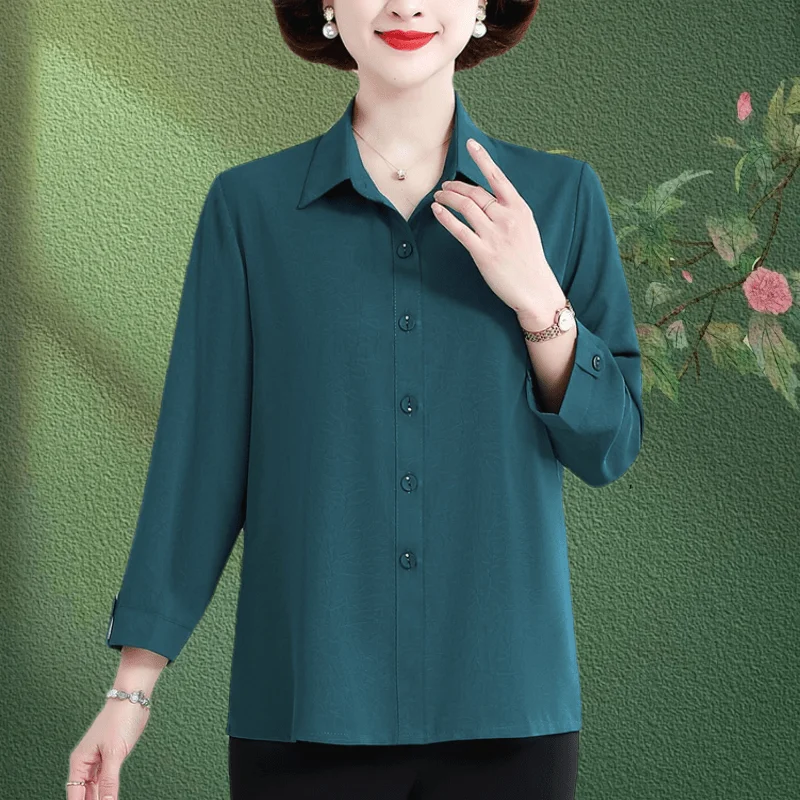 

Solid Color 700-quarter Sleeve Spring and Summer Loose Temperament Pullover Versatile Elegant Shirt